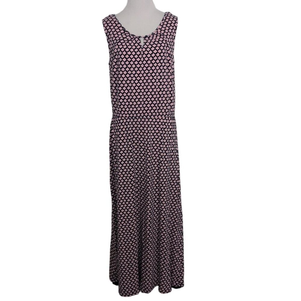 Talbots Floral Maxi Dress Womens Size Large Blue Pink Stretch Knit Sleeveless